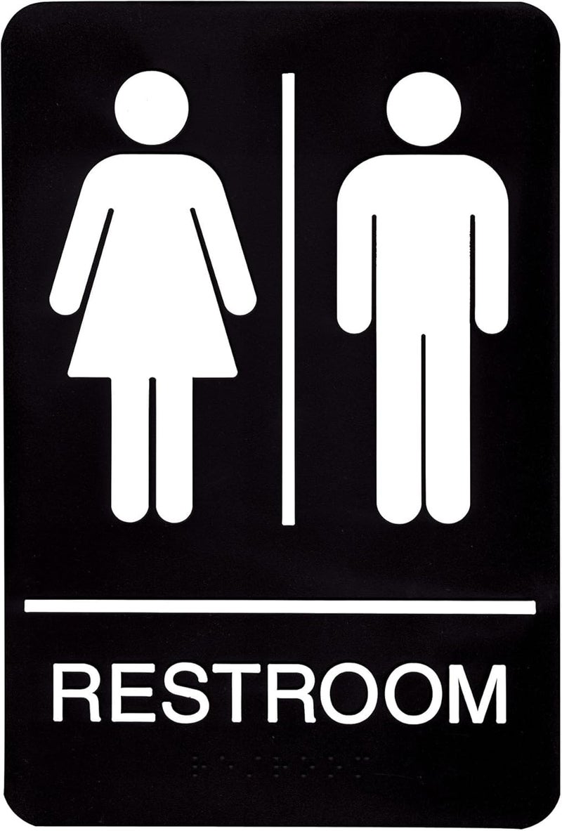 Headline Sign 9006 Women and Menâ€™s Restroom ADA Sign with Grade 2 Braille and Tactile Graphics, 6" x 9", Black/White, Made in USA - Image 1